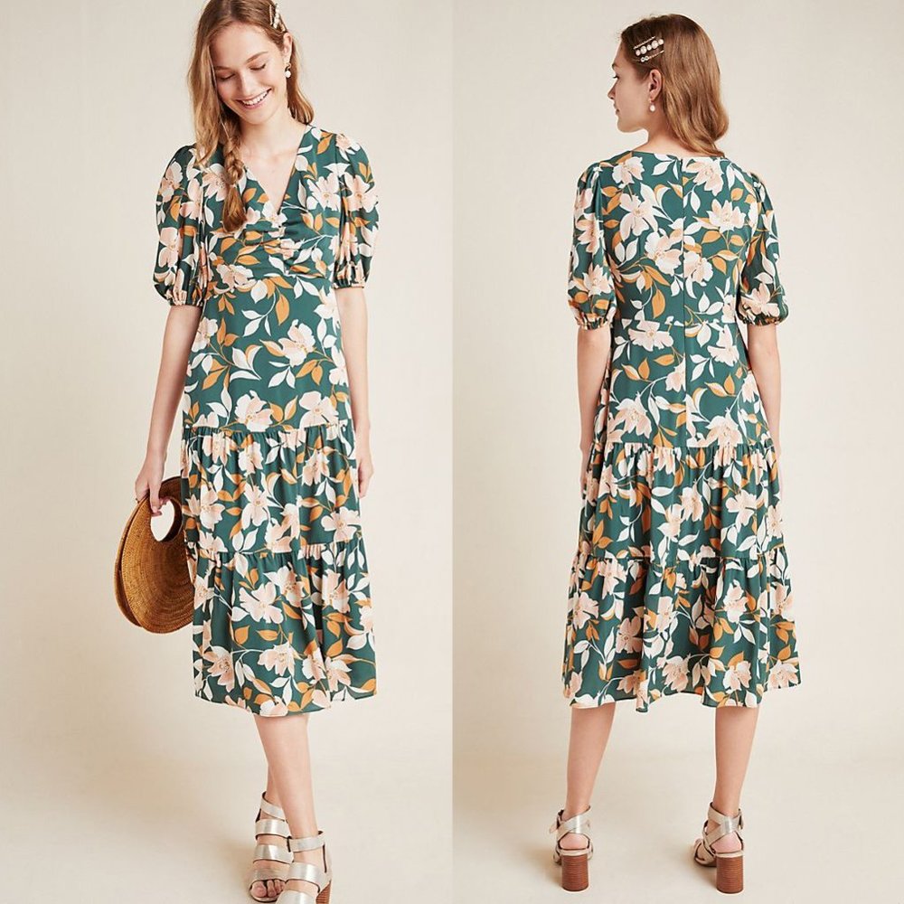 SOLD GAL MEETS GLAM Midi Floral Dress Green sz 10 - Picture 2 of 16